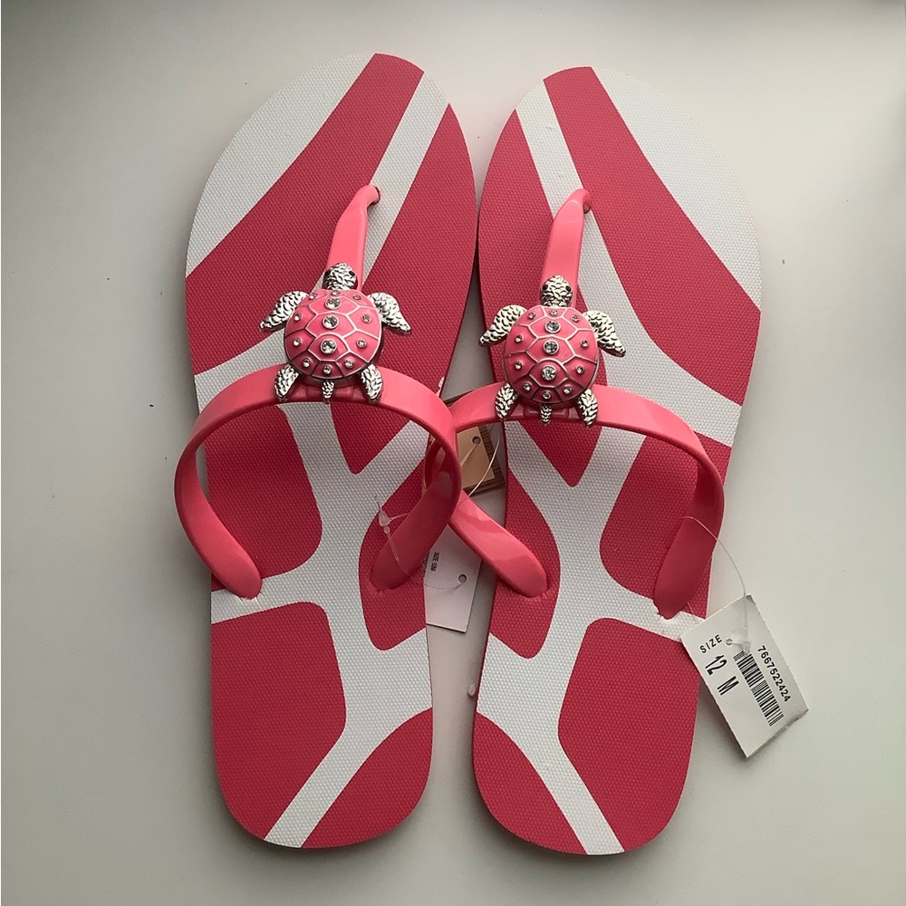 Aloha Island Pink and White Sandals with Silver Turtle